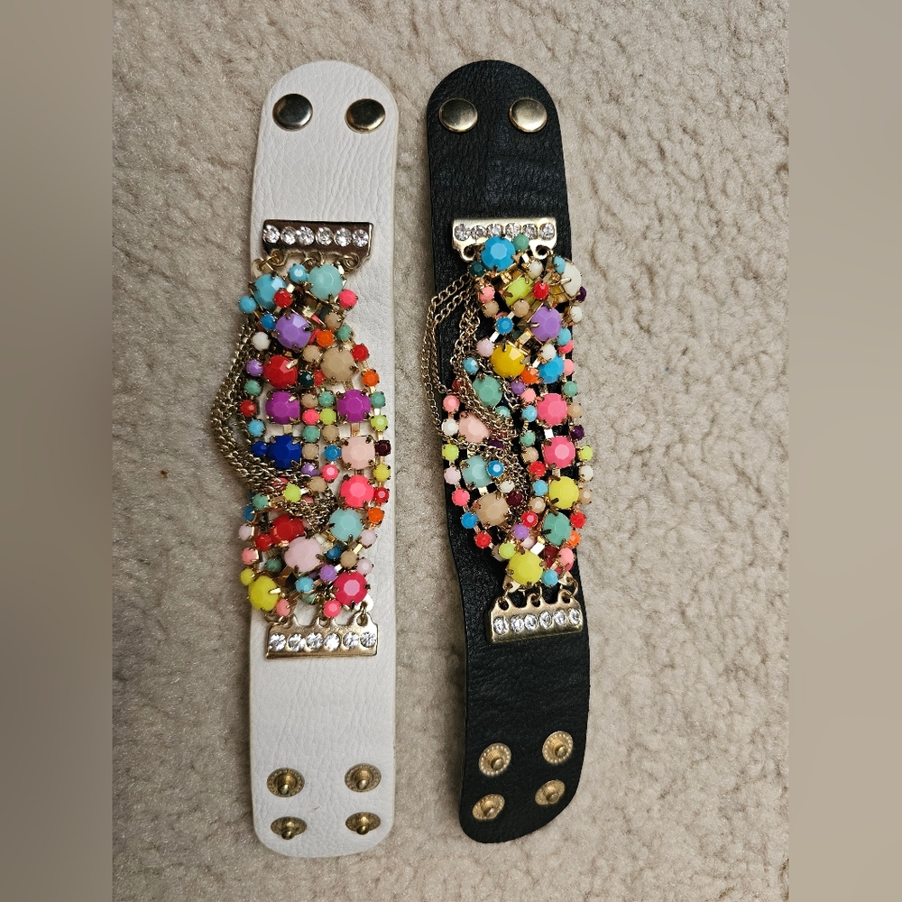 Faux Leather Bracelets - White/Black Bundlr